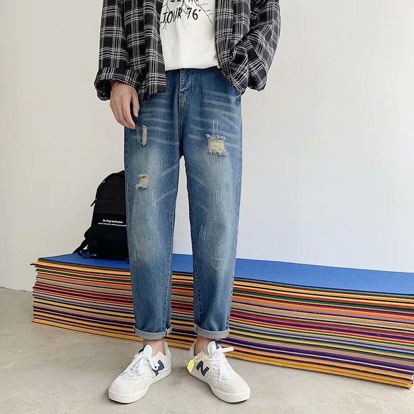 men hole straight leg jeans loose feet slim beggar pants hong kong style harem casual pantalones harlan casuales men's, Blue
men hole straight leg jeans loose feet slim beggar pants hong kong style harem casual pantalones harlan casuales men's, Blue
