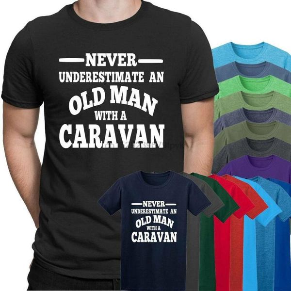 men's t-shirts caravan never underestimate an old man mens t-shirt, White;black
