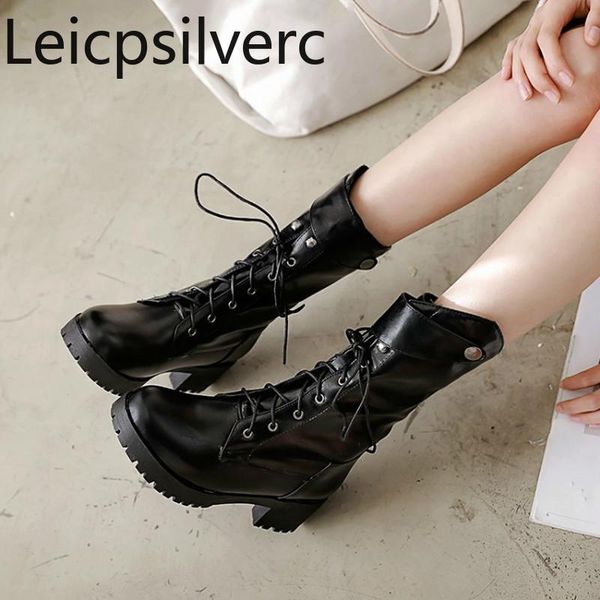 boots spring and autumn round head lace-up metal decoration thick heel mid middle tube women's plus size 34-43, Black
boots spring and autumn round head lace-up metal decoration thick heel mid middle tube women's plus size 34-43, Black