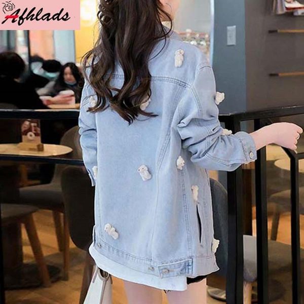 women's jackets cartoon white denim jacket female spring and autumn korean loose single-breasted turn-down collar casual coats outerwea, Black;brown
women's jackets cartoon white denim jacket female spring and autumn korean loose single-breasted turn-down collar casual coats outerwea, Black;brown