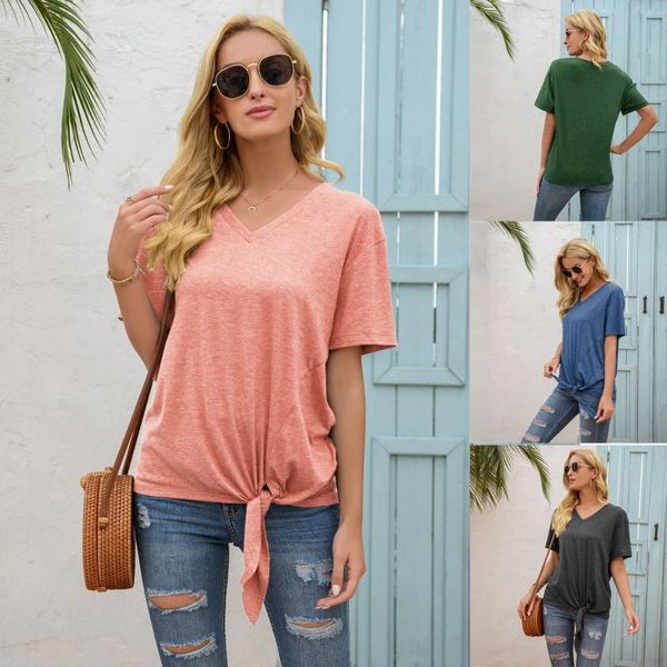 women's t-shirt 2021 summer independent solid v-neck short sleeve medium length, White
women's t-shirt 2021 summer independent solid v-neck short sleeve medium length, White
