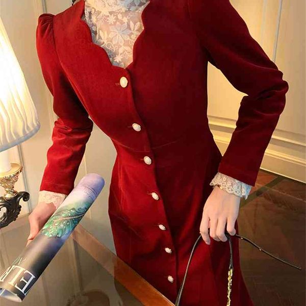 french style retro red corduroy dress for women autumn winter knitting cotton office lady sheath 210603, Black;gray
french style retro red corduroy dress for women autumn winter knitting cotton office lady sheath 210603, Black;gray