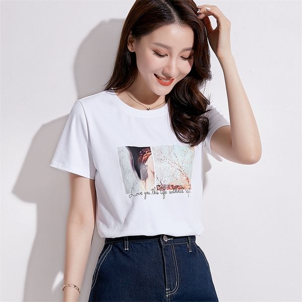 summer new t shirt women cotton print o-neck t-shirt shorts sleeve tshirt fashion tees female 210315, White
summer new t shirt women cotton print o-neck t-shirt shorts sleeve tshirt fashion tees female 210315, White