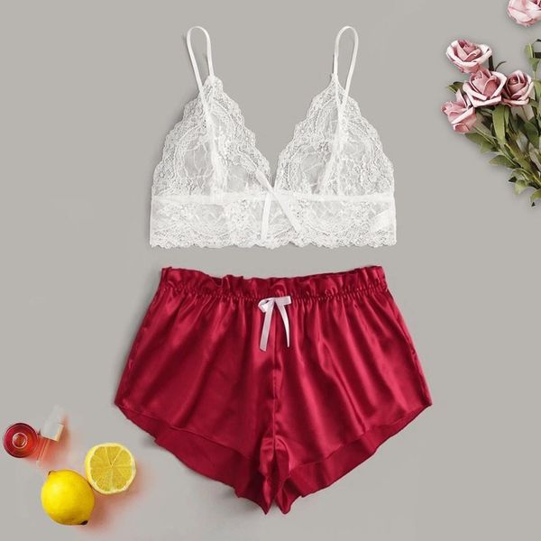 pyjamas women sleep wear pajamas women lace wireless bra lingerie satin shorts underwear plus size pajamas, Black;red
pyjamas women sleep wear pajamas women lace wireless bra lingerie satin shorts underwear plus size pajamas, Black;red