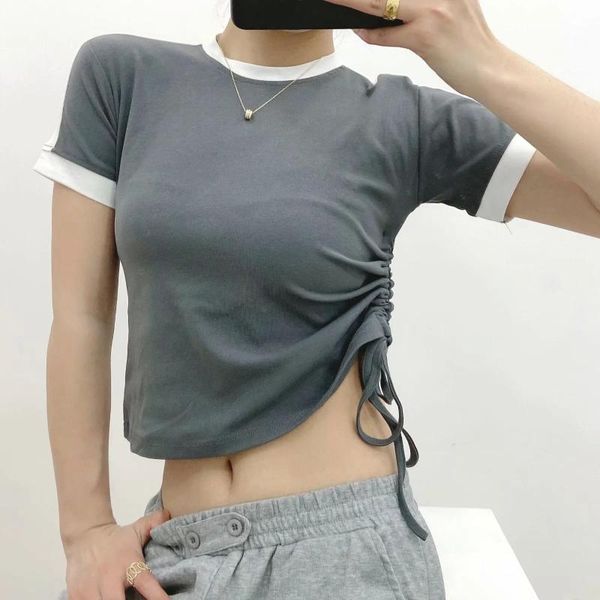 women's t-shirt tvvovvin short sleeve contrast o-neck summer 2021 open navel drawstring casual slim eezo, White
women's t-shirt tvvovvin short sleeve contrast o-neck summer 2021 open navel drawstring casual slim eezo, White