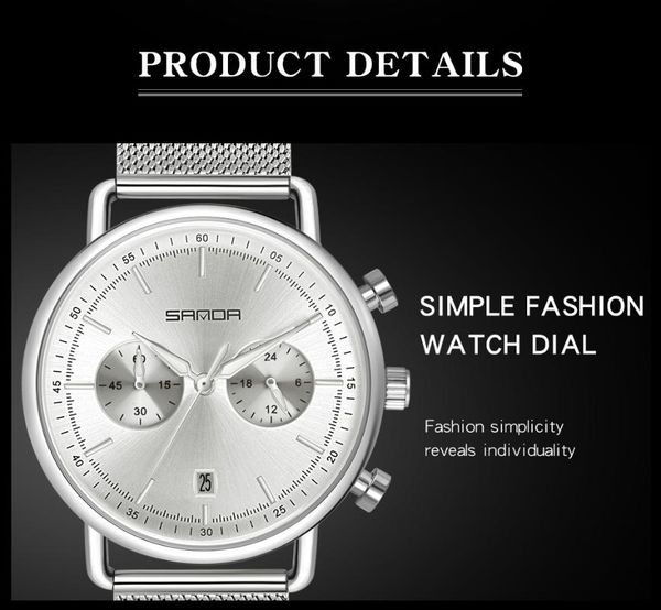 wristwatches sanda men's fashion watch mesh calendar quartz sport watches business casual for man clock montre homme relogio masculino, Slivery;brown
wristwatches sanda men's fashion watch mesh calendar quartz sport watches business casual for man clock montre homme relogio masculino, Slivery;brown