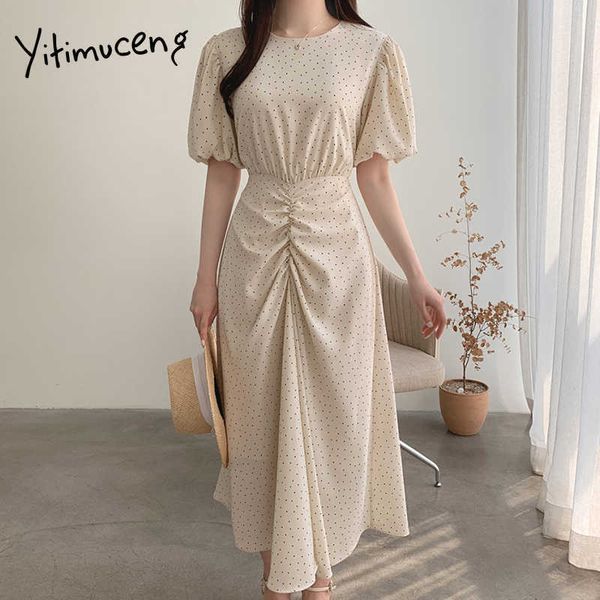 yitimuceng long dresses for women summer polka dot folds elegant midi dress fashion office lady short puff sleeve sundress 210601, Black;gray
yitimuceng long dresses for women summer polka dot folds elegant midi dress fashion office lady short puff sleeve sundress 210601, Black;gray