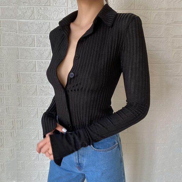 ribbed button up black long sleeve t-shirt women autumn basic knit tee shirt femme turn down collar casual t shirts, White
ribbed button up black long sleeve t-shirt women autumn basic knit tee shirt femme turn down collar casual t shirts, White