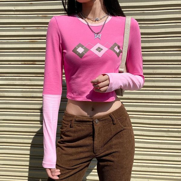 women's t-shirt argyle pink sweat y2k crop t shirt women casual long sleeve ladies patchwork fashion tee, White
women's t-shirt argyle pink sweat y2k crop t shirt women casual long sleeve ladies patchwork fashion tee, White