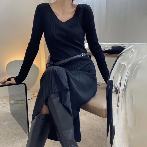 casual dresses early fall slim bodycon trumpet solid v neck cotton long sleeve knit dress womens fashion elegant vestidos, Black;gray
casual dresses early fall slim bodycon trumpet solid v neck cotton long sleeve knit dress womens fashion elegant vestidos, Black;gray