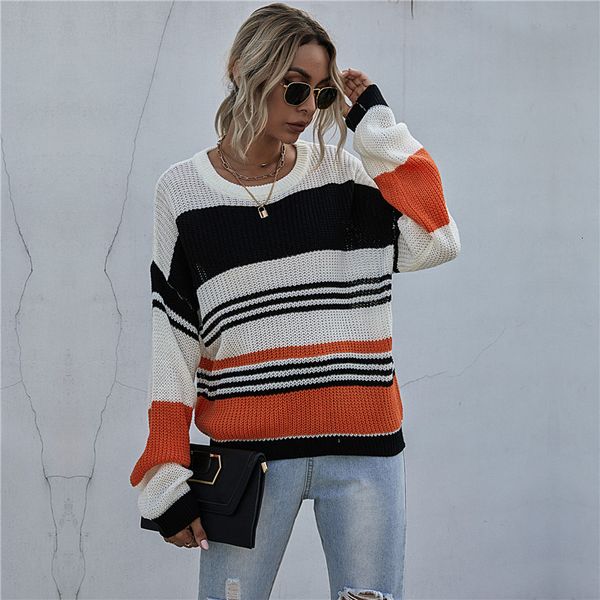 2021 fashion jumper striped autumn winter casual full sleeve loose knitted pullovers sweater for women new u948, White;black
2021 fashion jumper striped autumn winter casual full sleeve loose knitted pullovers sweater for women new u948, White;black
