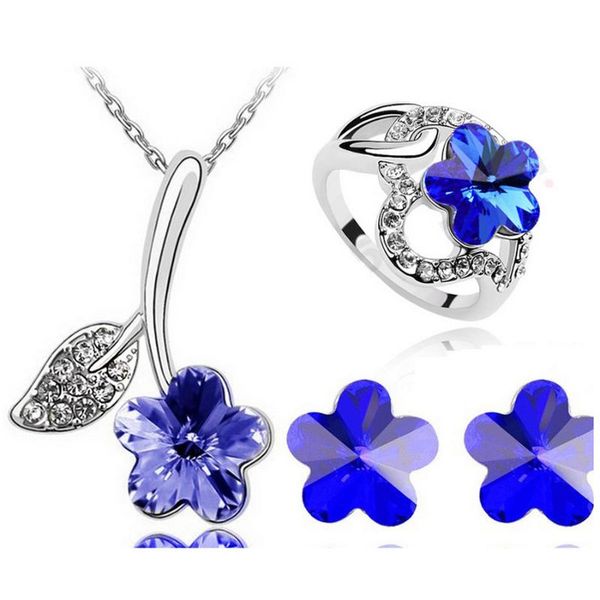 earrings & necklace 2021 wholesale factory direct selling flower pendant stud earring for women wedding engagement jewelry, Silver