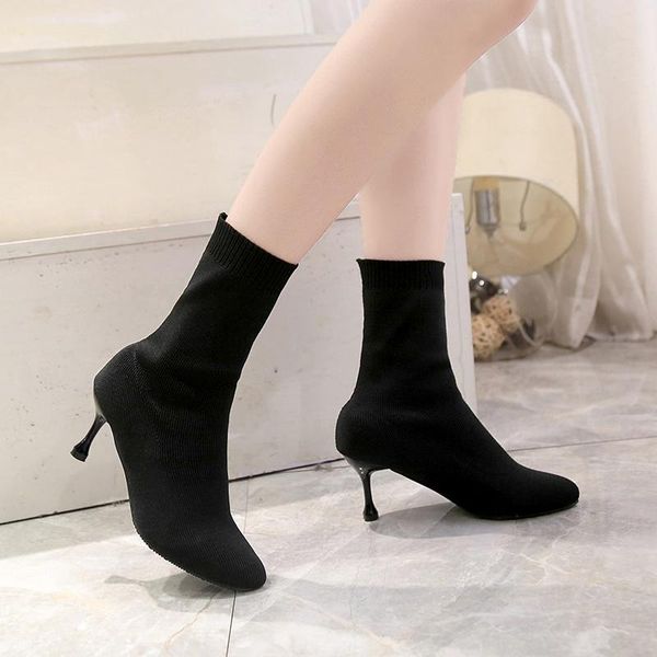boots women sock pointed toe elastic high heels slip on mid calf stiletto botas zapatos de mujer shoes, Black
boots women sock pointed toe elastic high heels slip on mid calf stiletto botas zapatos de mujer shoes, Black