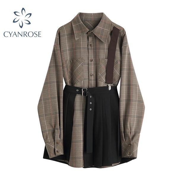 work dresses 2021 autumn korean preppy style 2 piece set for women's long sleeve vintage plaid shirt + black strap pleated skirt female, White;black
work dresses 2021 autumn korean preppy style 2 piece set for women's long sleeve vintage plaid shirt + black strap pleated skirt female, White;black