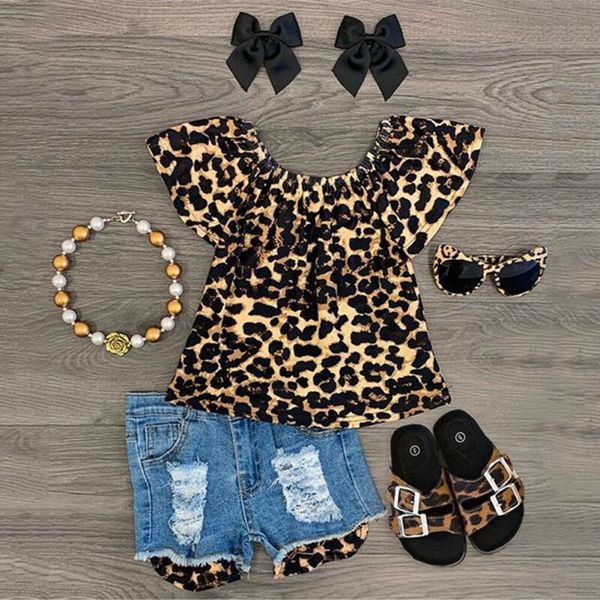 1-6t summer kids baby girl clothes off-shoulder leopard print shirt + ribbed denim shorts girl fashion outfits, White
1-6t summer kids baby girl clothes off-shoulder leopard print shirt + ribbed denim shorts girl fashion outfits, White