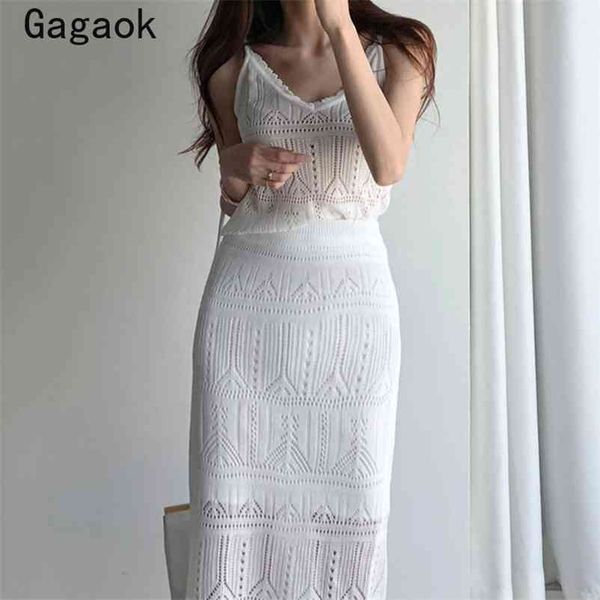 women vintage two piece set summer v-neck hollow out sleeveless camisole + bodycon knee-length chic wild skirt 210531, White
women vintage two piece set summer v-neck hollow out sleeveless camisole + bodycon knee-length chic wild skirt 210531, White