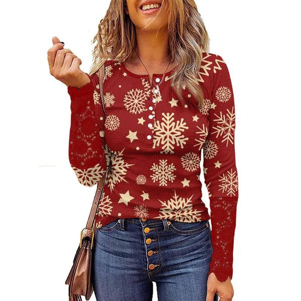 women's t-shirt women round neck christmas print long sleeve button casual spring autumn pullover slim fit lace patchwork female party, White
women's t-shirt women round neck christmas print long sleeve button casual spring autumn pullover slim fit lace patchwork female party, White