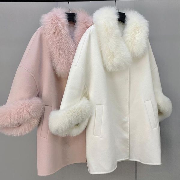 women's fur & faux winter mid-long lovely real wool jacket plush natural collar coat, Black
women's fur & faux winter mid-long lovely real wool jacket plush natural collar coat, Black