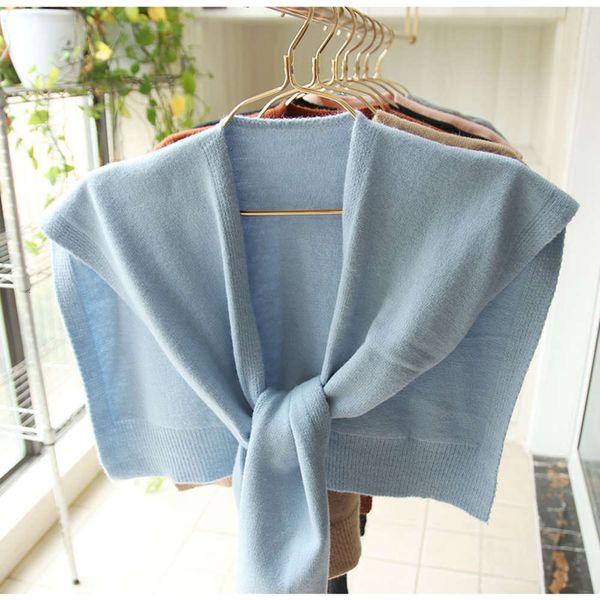 knitted shawl, korean mini vest, scarf, and scarf, Blue;gray 
knitted shawl, korean mini vest, scarf, and scarf, Blue;gray