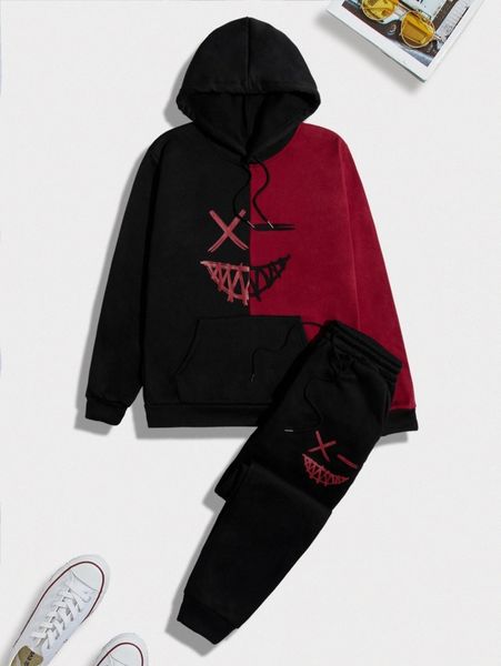 men two tone cartoon face print drawstring hoodie & sweatpants s7s0#, Gray
men two tone cartoon face print drawstring hoodie & sweatpants s7s0#, Gray