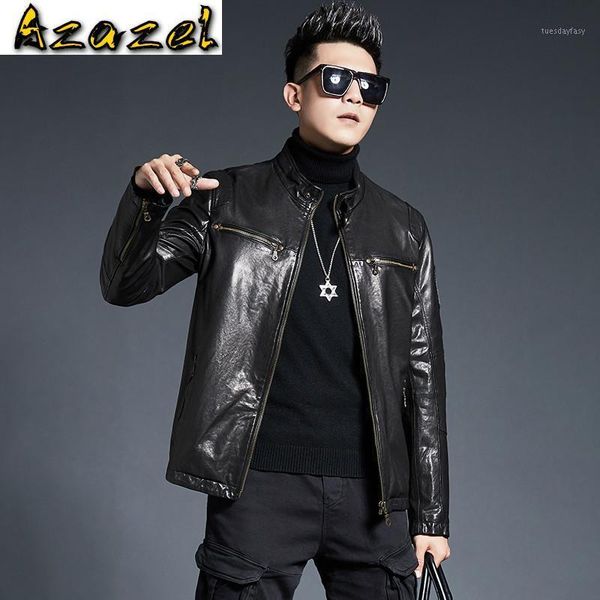 men's leather & faux azazel 2021 genuine jacket men 100% sheepskin coat vintage motorcycle biker short jackets kj40261, Black
men's leather & faux azazel 2021 genuine jacket men 100% sheepskin coat vintage motorcycle biker short jackets kj40261, Black