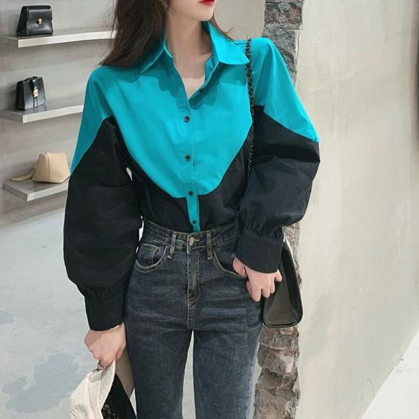 women's blouses & shirts peonfly women 2021 korean fashion contrast loose button up shirt female chic chemises chemisiers lady, White
women's blouses & shirts peonfly women 2021 korean fashion contrast loose button up shirt female chic chemises chemisiers lady, White