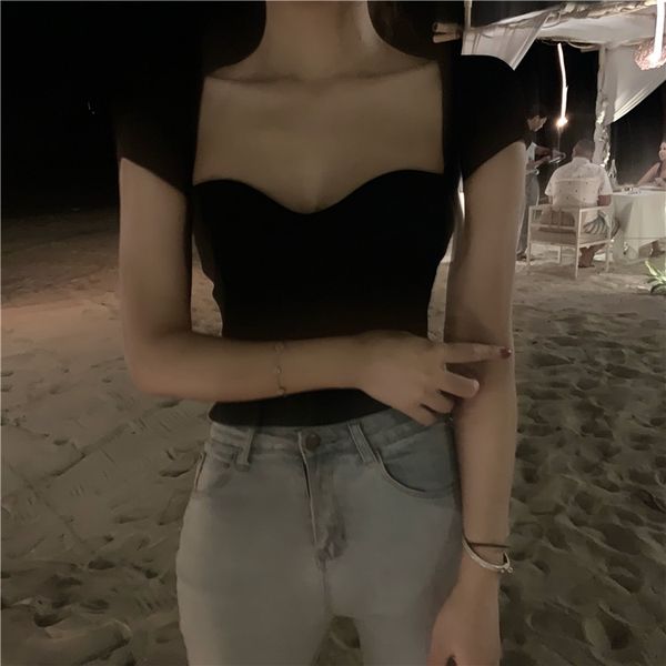 2021 summer women knitting square collar skinny sweater chic slim pullover knitwear short sleeve jumper black white, White;black
2021 summer women knitting square collar skinny sweater chic slim pullover knitwear short sleeve jumper black white, White;black
