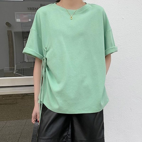 women's t-shirt 2021 japanese korean version summer fashion loose casual simple solid color bandage split fork round neck, White
women's t-shirt 2021 japanese korean version summer fashion loose casual simple solid color bandage split fork round neck, White