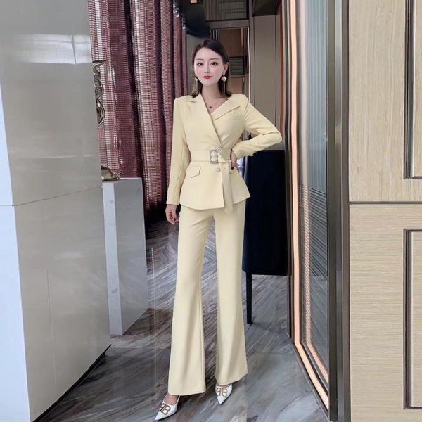 women's two piece pants of 2021 the fashion irregular solid color cultivate morality bootleg professional two-piece small suit, White
women's two piece pants of 2021 the fashion irregular solid color cultivate morality bootleg professional two-piece small suit, White