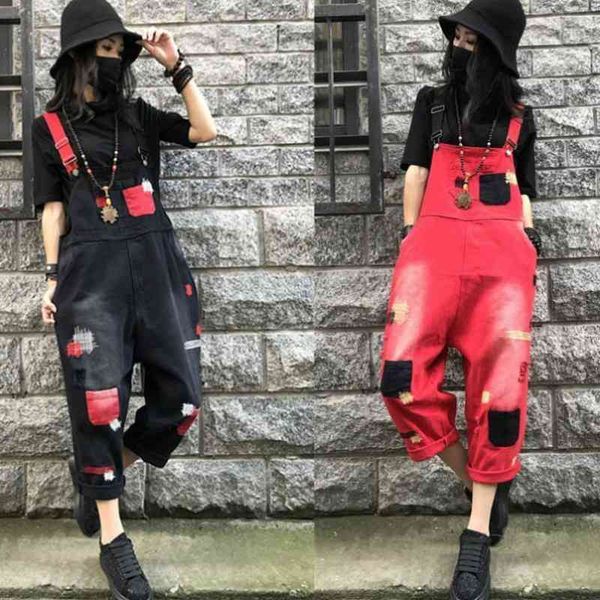 women's jumpsuits & rompers patch denim suspender pants fall loose casual ripped embroidered large size cropped woman and vl95, Black;white
women's jumpsuits & rompers patch denim suspender pants fall loose casual ripped embroidered large size cropped woman and vl95, Black;white