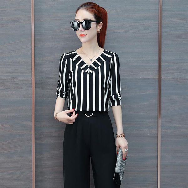 women's blouses & shirts fashion casual striped blouse with long sleeves and loose v-collar office lady's shirt, White
women's blouses & shirts fashion casual striped blouse with long sleeves and loose v-collar office lady's shirt, White