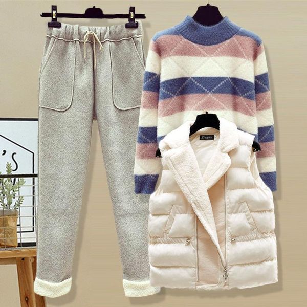 women's two piece pants women 2021 winter three-piece sets female thick warm vest and o-neck sweater ladies woolen casual trousers sui, White
women's two piece pants women 2021 winter three-piece sets female thick warm vest and o-neck sweater ladies woolen casual trousers sui, White