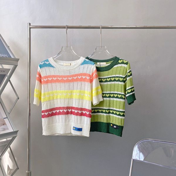 luxury design miao summer quzhusi rainbow love knitting short sleeve girl's wind color contrast splicing t-shirt, White
luxury design miao summer quzhusi rainbow love knitting short sleeve girl's wind color contrast splicing t-shirt, White