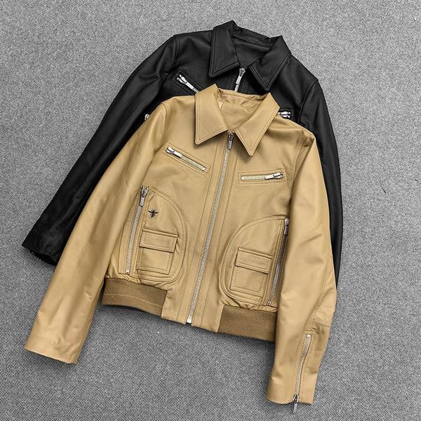 women's leather & faux 2021 spring autumn genuine jacket fashion embroidery pockets coat c835, Black
women's leather & faux 2021 spring autumn genuine jacket fashion embroidery pockets coat c835, Black