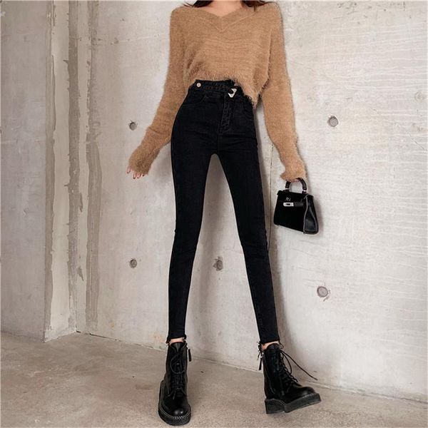 women's jeans autumn and winter black fleece leggings stretch for women with high waist small legs, Blue
women's jeans autumn and winter black fleece leggings stretch for women with high waist small legs, Blue