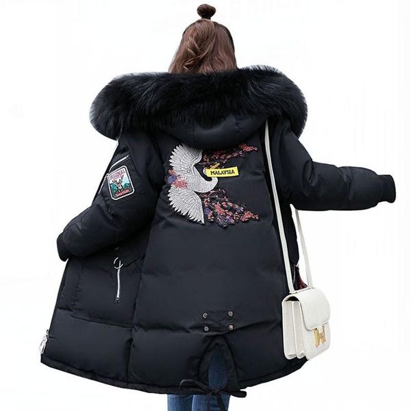 women's trench coats winter jacket women fur hooded parka long embroidery cotton padded coat warm thicken jaqueta feminina my18, Tan;black
women's trench coats winter jacket women fur hooded parka long embroidery cotton padded coat warm thicken jaqueta feminina my18, Tan;black