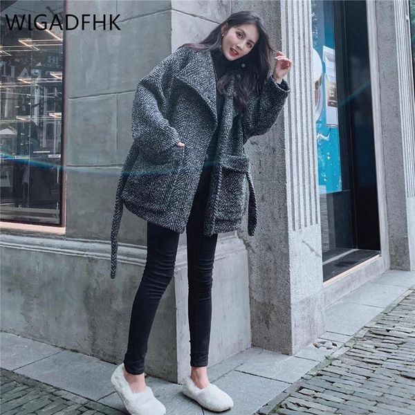 women's wool & blends wigadfhk coat 2021 autumn and winter style korean belt waist retro gray big lapel chic, Black
women's wool & blends wigadfhk coat 2021 autumn and winter style korean belt waist retro gray big lapel chic, Black