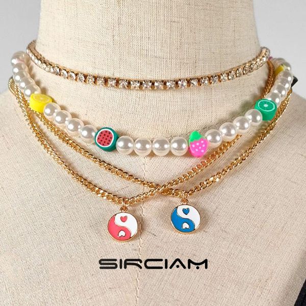 chains layered candy yin yang imitation pearl fruit beaded choker necklace for women shiny crystal short chain enamel jewelry wholesale, Silver
chains layered candy yin yang imitation pearl fruit beaded choker necklace for women shiny crystal short chain enamel jewelry wholesale, Silver