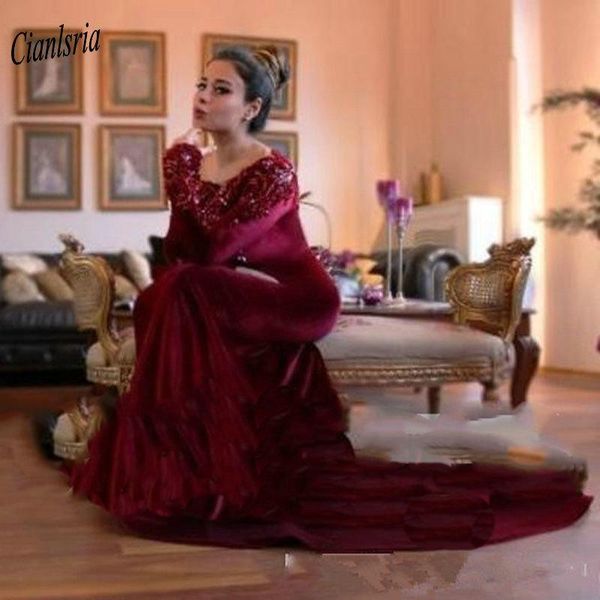 party dresses burgundy long sleeve arabic dubai velvet mermaid evening dress appliques lace beading kaftan formal, White;black
party dresses burgundy long sleeve arabic dubai velvet mermaid evening dress appliques lace beading kaftan formal, White;black