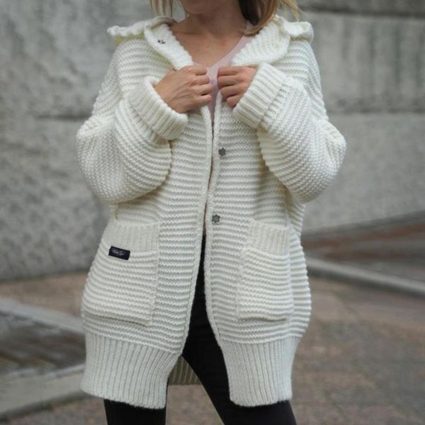 women's knits & tees 2021 autumn winter solid color sweater fashion casual long sleeve with hood single-breasted pocket knit cardigan, White
women's knits & tees 2021 autumn winter solid color sweater fashion casual long sleeve with hood single-breasted pocket knit cardigan, White
