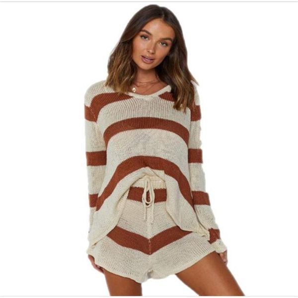 women's tracksuits 2022 spring/autumn fashion women v-neck striped long sleeve sweater + lace-up kniting shorts 2 piece casual sets, Gray
women's tracksuits 2022 spring/autumn fashion women v-neck striped long sleeve sweater + lace-up kniting shorts 2 piece casual sets, Gray