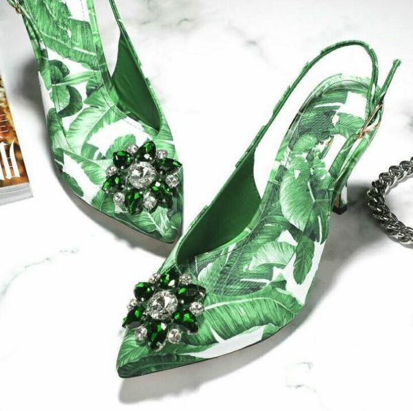 dress shoes print green banana leaf slingback pumps bling crystal flower pointed toe women high heels wedding bride, Black
dress shoes print green banana leaf slingback pumps bling crystal flower pointed toe women high heels wedding bride, Black