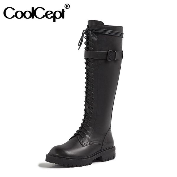 boots coolcept genuine leather women knee fashion corss strap buckle warm winter shoes woman zipper flats long boot size 34-43, Black
boots coolcept genuine leather women knee fashion corss strap buckle warm winter shoes woman zipper flats long boot size 34-43, Black