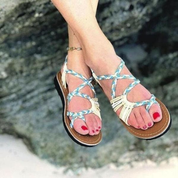 sandals roman 2021 summer explosion color matching rope knot beach toe women plus size 35-43, Black 
sandals roman 2021 summer explosion color matching rope knot beach toe women plus size 35-43, Black