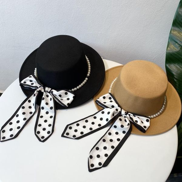 berets flat fedora women's french pearl ribbon woolen wide brim hat autumn and winter ladies elegant temperament black jazz, Blue;gray
berets flat fedora women's french pearl ribbon woolen wide brim hat autumn and winter ladies elegant temperament black jazz, Blue;gray