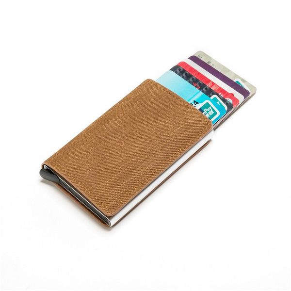 card holders men's rfid anti theft brush aluminum alloy business automatic bag antimagnetic wallet fashion denim metal clip, Brown;gray
card holders men's rfid anti theft brush aluminum alloy business automatic bag antimagnetic wallet fashion denim metal clip, Brown;gray