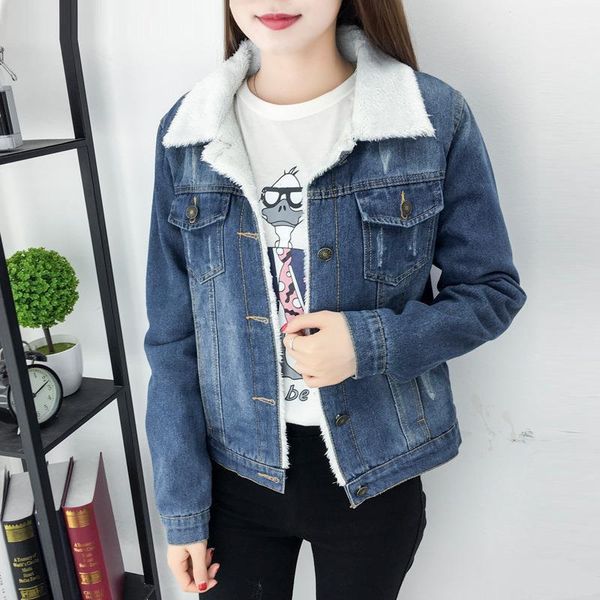 women's jackets 2021 winter large cotton padded clothes with plush and thickened short skinny lamb wool denim coat for women, Black;brown 
women's jackets 2021 winter large cotton padded clothes with plush and thickened short skinny lamb wool denim coat for women, Black;brown