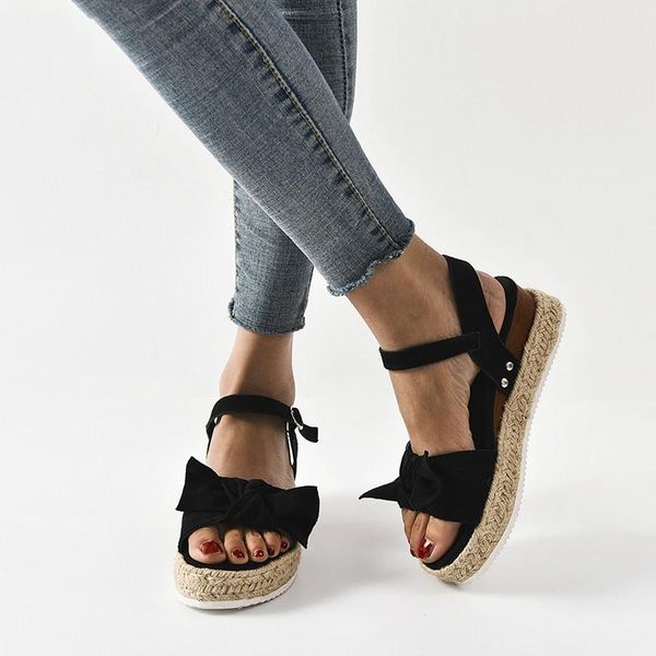 sandals 2021 ladies bow leopard print summer platform women shoes, Black