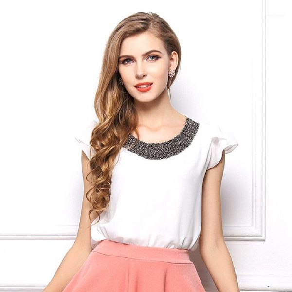 fashion summer women chiffon blouse solid blouses handmade beading clothing women's & shirts, White
fashion summer women chiffon blouse solid blouses handmade beading clothing women's & shirts, White