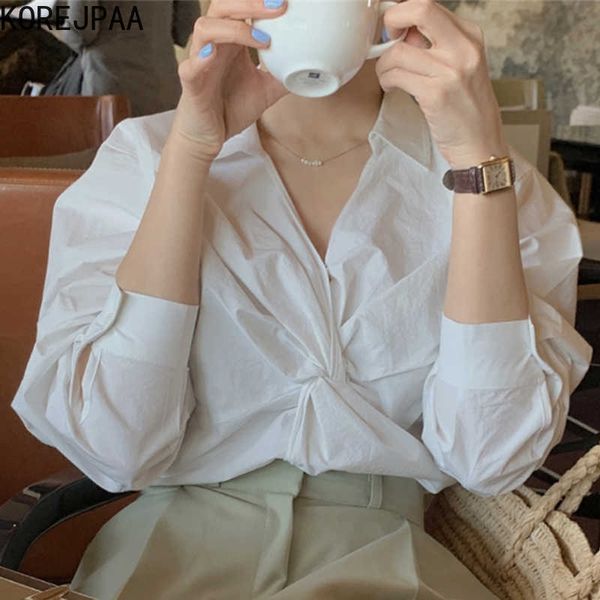 korejpaa women shirt summer korean fashion chic design lapel cross-twisted loose-fitting casual long-sleeved blouses 210526, White
korejpaa women shirt summer korean fashion chic design lapel cross-twisted loose-fitting casual long-sleeved blouses 210526, White